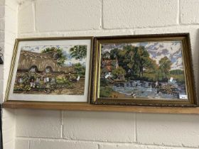 Two modern framed tapestry pictures