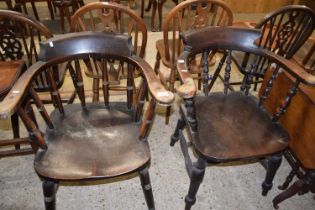 Two Victorian bow back captains style chairs