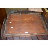 An oak and brass galleried serving tray