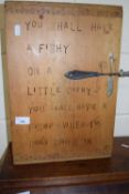 Small wall cupboard with novelty catch formed from a fish spoon and verse to the front door