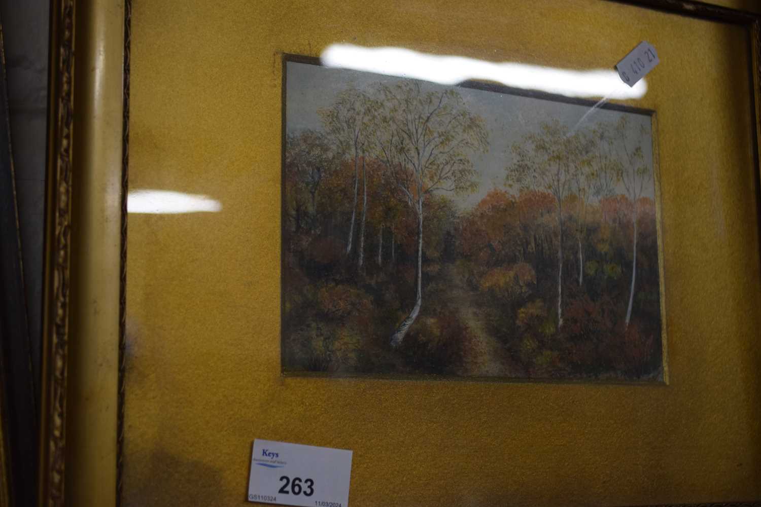 Early 20th Century study of a woodland path, gilt framed