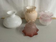 Group of four various oil lamp shades