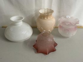Group of four various oil lamp shades