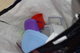 Bag of assorted kitchen containers and other kitchen wares