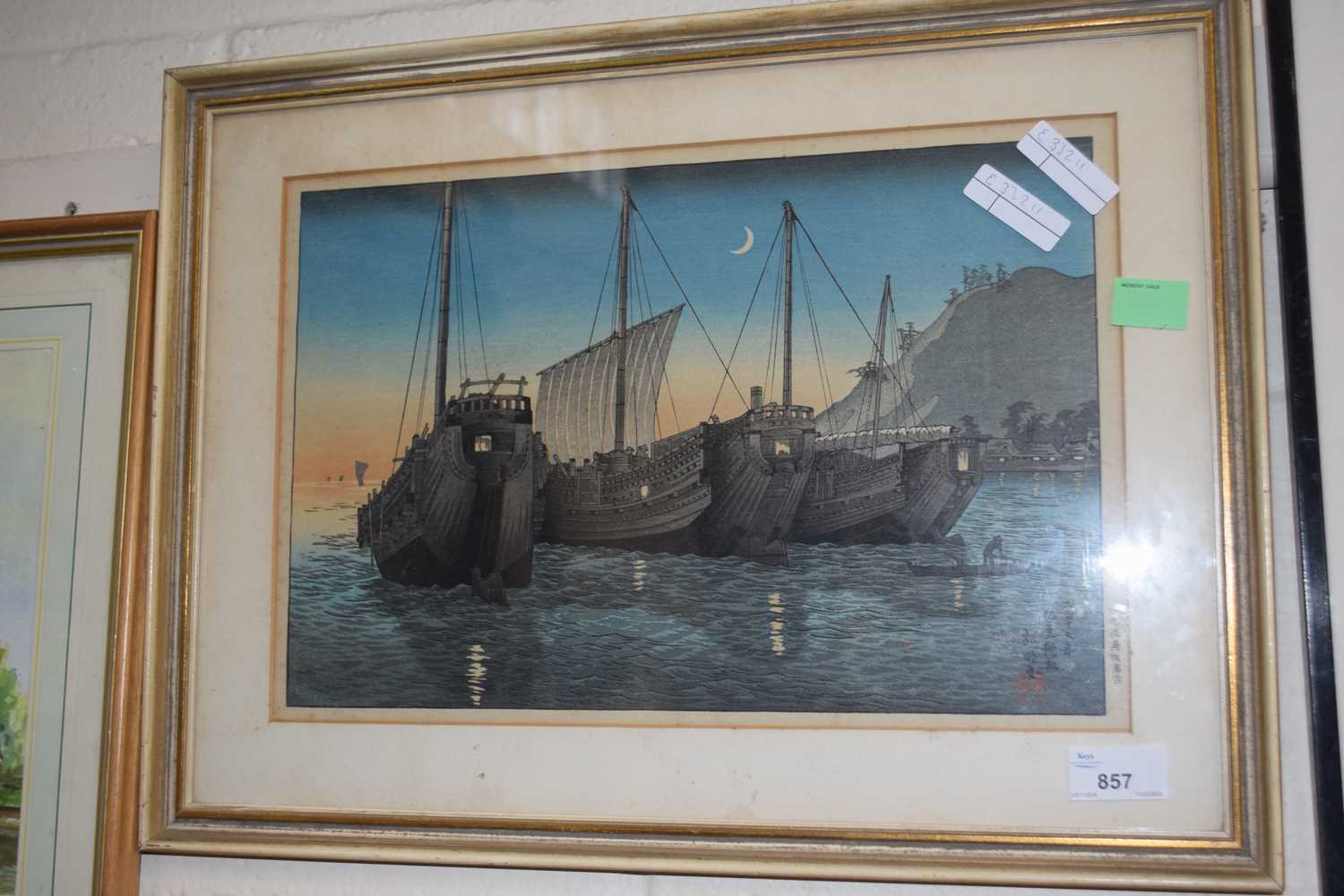 Japanese print of moored boats