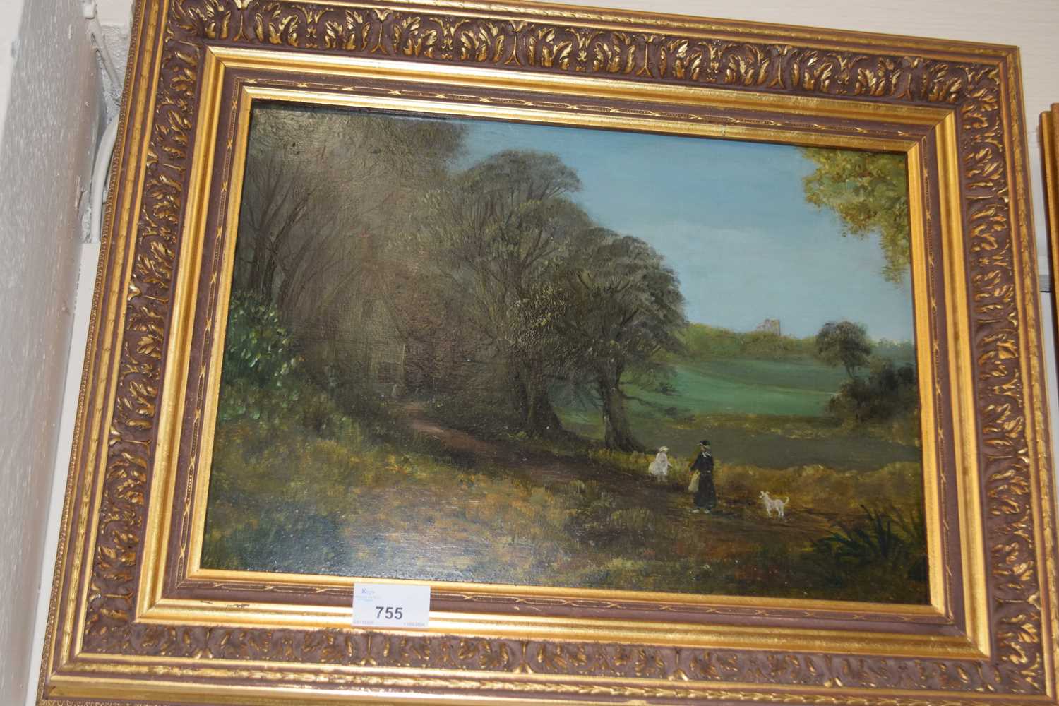 19th Century school study of figures before a country cottage, oil on board