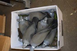 Box of rubber decoy pigeons plus camouflage net