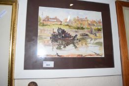 20th Century school watercolour study of a river dredging scene