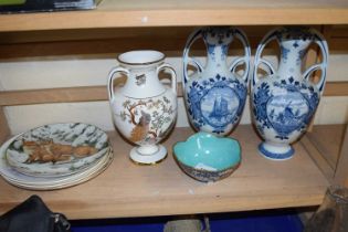 A pair of blue and white vases, Chinese dish, collectors plates etc