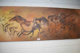 Modern oil on canvas imitating neolithic cave paintings