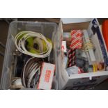 Two boxes of various wire and electrical spares