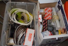 Two boxes of various wire and electrical spares