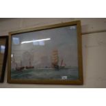 Ships at Sea by Ernest Hall, framed and glazed