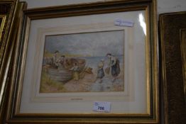 19th Century school small waterstudy Shrimping, framed and glazed