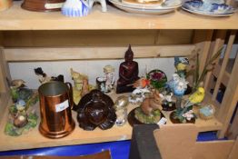 Mixed Lot: Copper tankard, carved wooden Buddha, various figurines etc