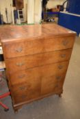 20th Century walnut veneered five drawer chest