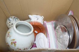 Mixed Lot: Assorted ceramics, glass, pink glazed pottery stationery rack etc