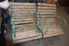 Pair of iron framed and slatted wood garden seats