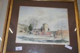 Study of a rural village scene, initialled C S and dated 1975, watercolour, framed and glazed