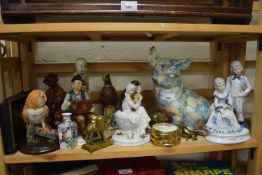 Mixed Lot: Assorted figurines, pottery pig, metal wares etc