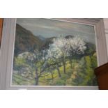20th Century school study of blossoming trees, oil on board