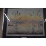 Jeane Duffey, study of a lakeside scene, coloured print, framed and glazed