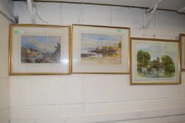 Two gilt framed watercolours, an alpine scene with bridge, signed Edward Richardson together with