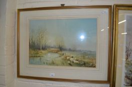 Metcalf, study of a riverside scene with sheep, watercolour, framed and glazed