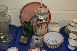 Mixed Lot: Large German beer stein, a terracotta wall plaque decorated with a heron, ginger jar