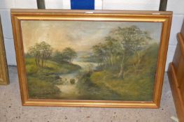 James Wallace, study of a river scene, oil on canvas, gilt framed