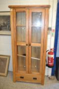Modern oak two door bookcase cabinet, 88cm wide