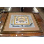 Military needlework picture for the 13th Hussars, framed and glazed