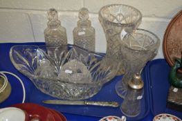 Tray of various decanters, glass vases etc