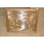 Cafieri modern oil on canvas, riverside scene, gilt framed