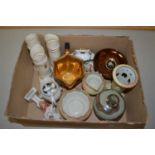 A box of various ceramics to include Hadleighs Worcester vases and other items