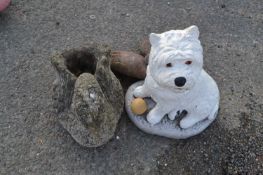Garden figure of a Scottie dog together with one of a swan and two decoy ducks