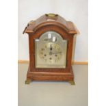 Early 20th Century oak cased bracket clock with silvered dial and subsiduary chime/silent and fast/