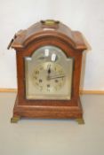 Early 20th Century oak cased bracket clock with silvered dial and subsiduary chime/silent and fast/