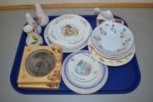 A tray of various ceramics to include Beatrix Potter children's plates and bowls, Poole Pottery