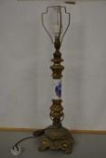 20th Century brass and porcelain mounted table lamp
