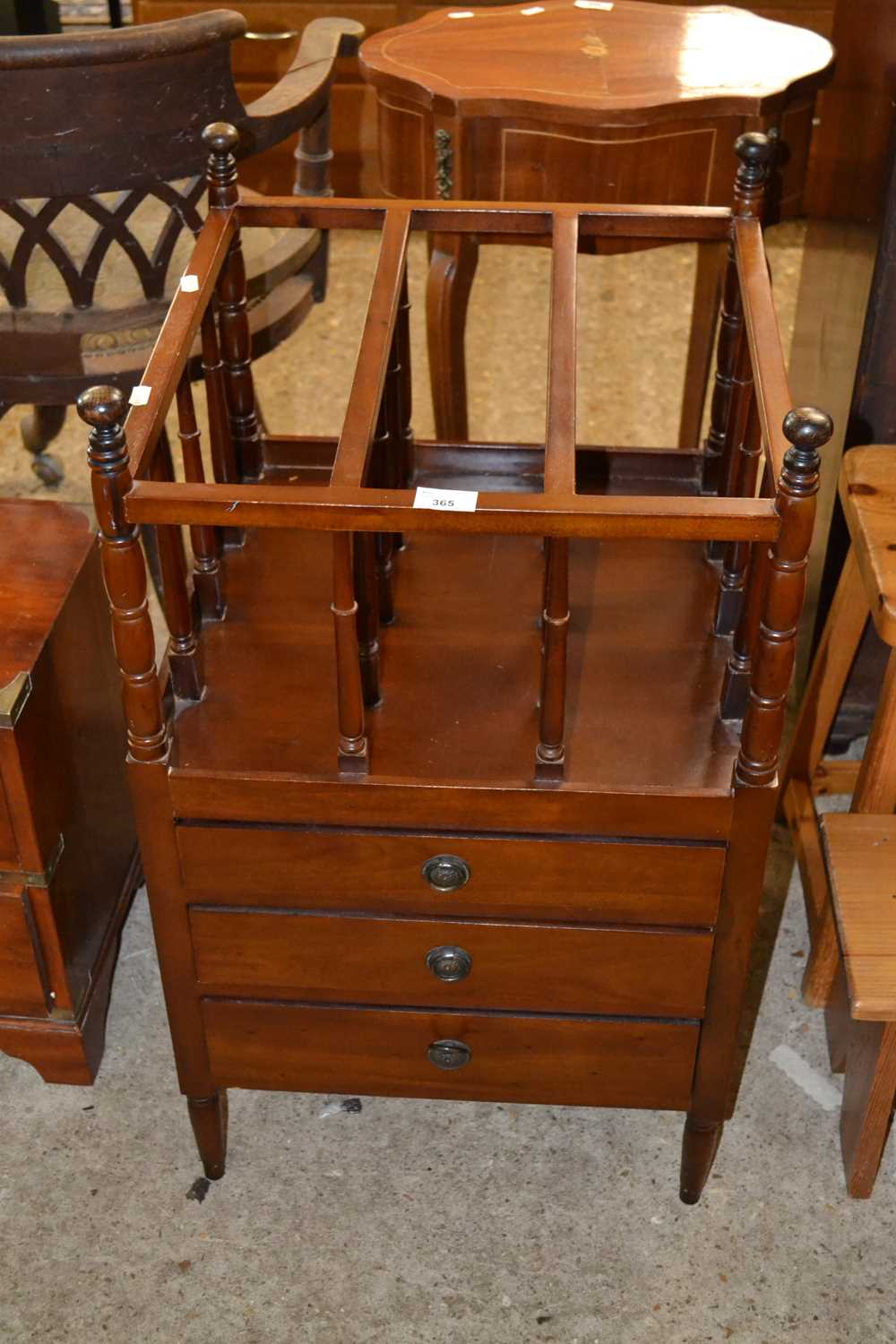 Reproduction Canterbury style magazine rack with base drawers