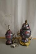 Two modern table lamps with fruit decorated bases