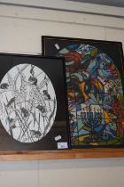 Framed tapestry picture and a black and white study of harvest mice (2)