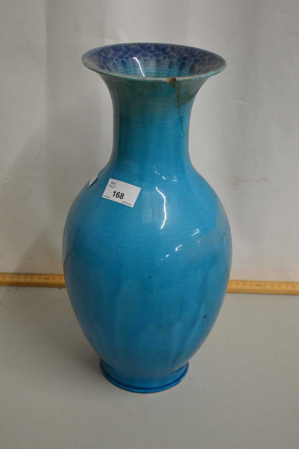 A turquoise glazed Chinese vased, heavily cracked to the rim and re-stuck - 38cm high