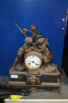 French Spelter and black marble mantel clock for restoration