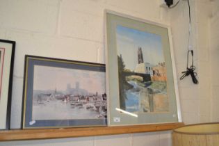 Charles Whitaker, study of Boston Stump together with a further coloured print (2)