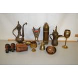 Mixed Lot: Various assorted brass wares, vintage binoculars etc