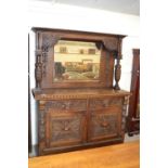 A Victorian gothic oak mirror back sideboard, 153cm wide