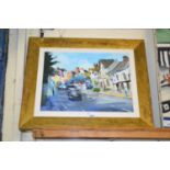 Paul Rowland, Lavenham Sunday, acrylic on board, gilt framed