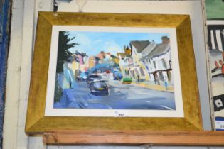 Paul Rowland, Lavenham Sunday, acrylic on board, gilt framed